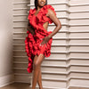 Vibrant Ruffle Asymmetric Cutout Dress