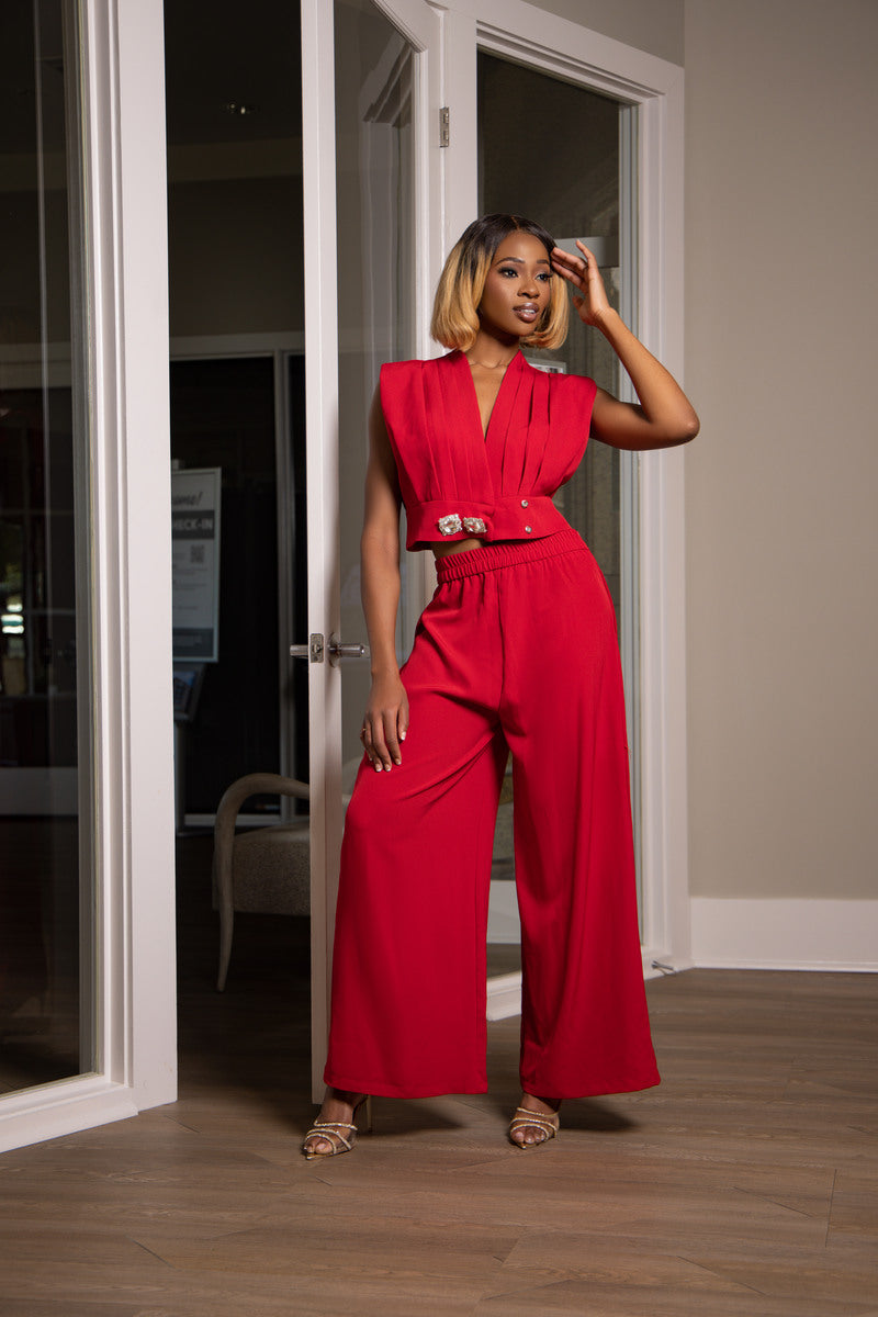 Scarlet Pleated Power Jumpsuit