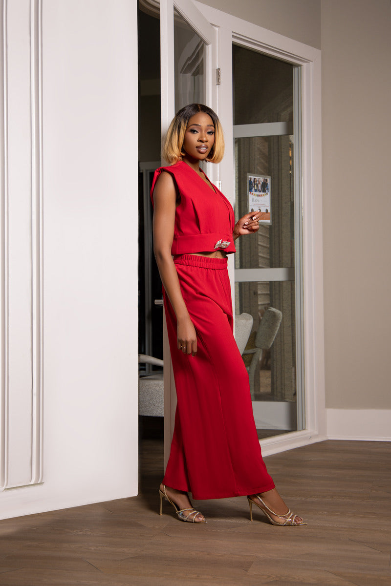 Scarlet Pleated Power Jumpsuit