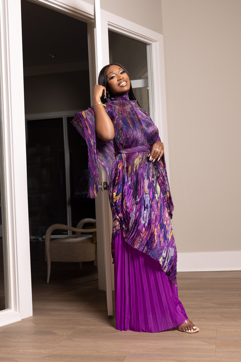 Violet Luxe Pleated Silk Ensemble