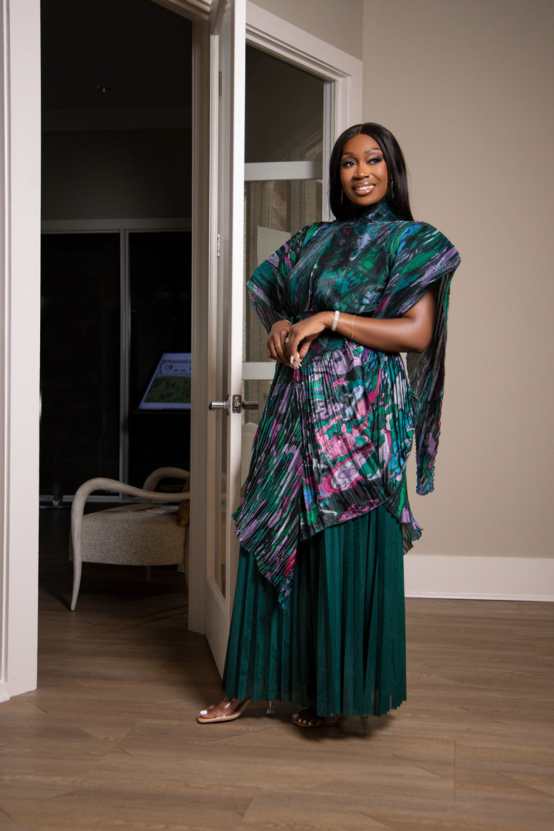 Violet Luxe Pleated Silk Ensemble