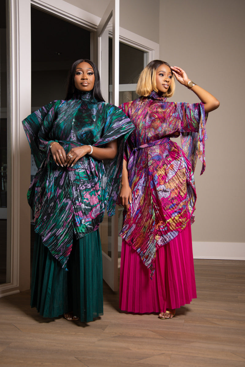 Violet Luxe Pleated Silk Ensemble