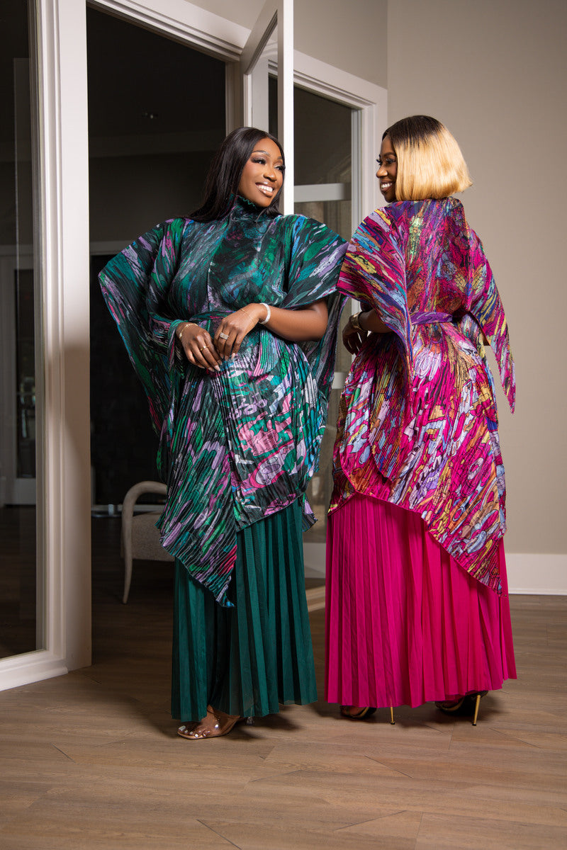 Violet Luxe Pleated Silk Ensemble