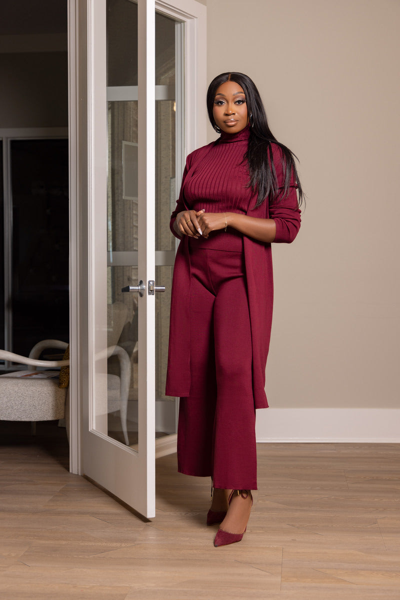 Brown Emerald Chic 3-Piece Knit Co-ord Set