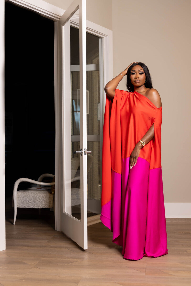 Red One-Shoulder Flowing Maxi Dress