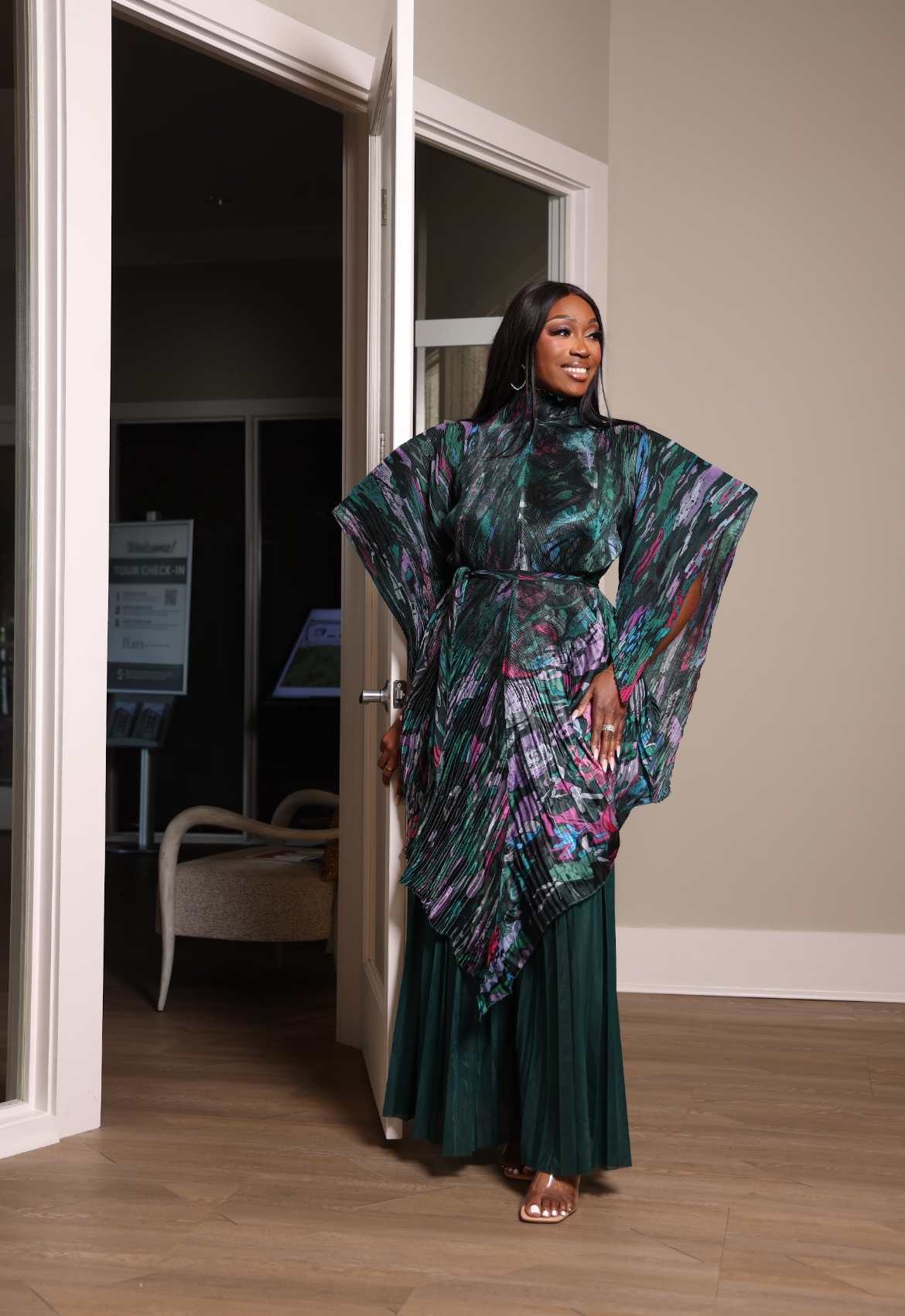 Brown Violet Luxe Pleated Silk Ensemble