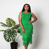 Emerald Green Fringe Knit Midi Dress